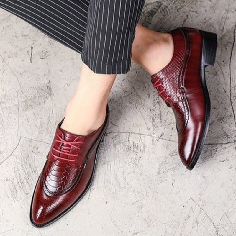 Miesten Juhlakengät Alligator Luxury -nauhalliset Brogue-mekkokengät - Punainen