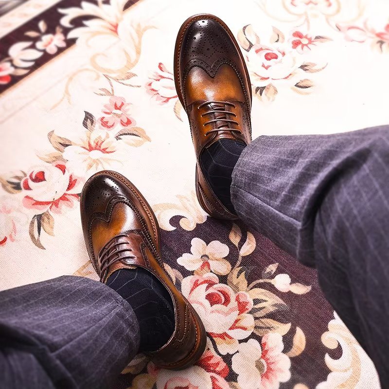 Miesten Juhlakengät Hienot Brogues - Kahvi