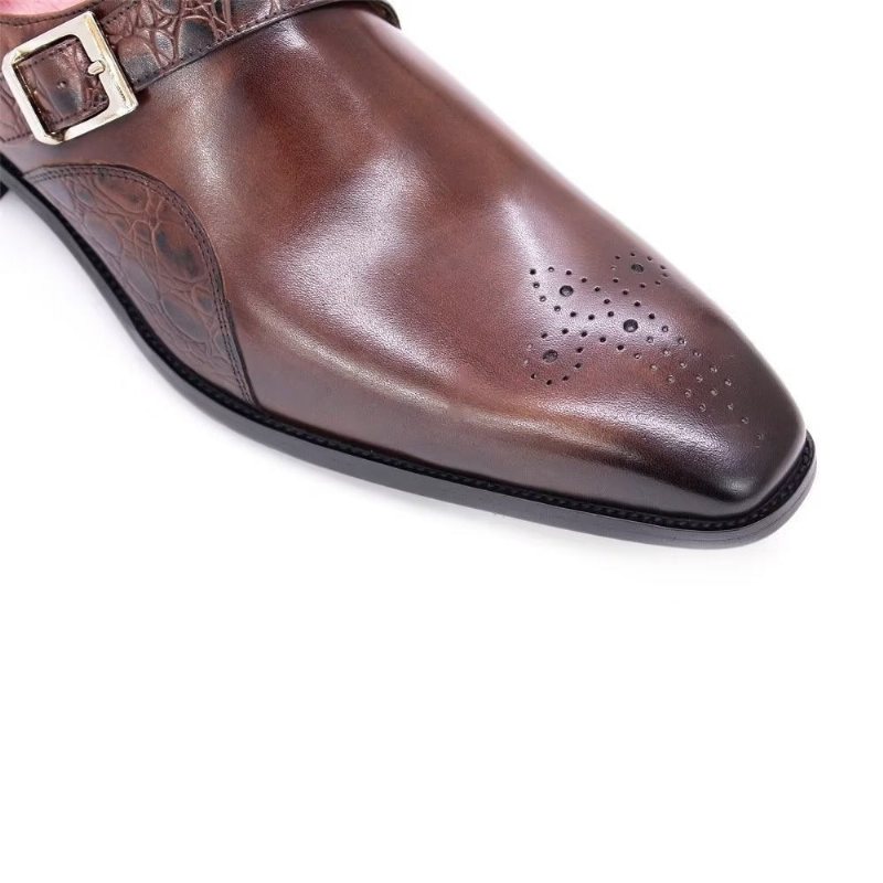 Miesten Juhlakengät Hienot Croc-kohokuvioidut Monkstraps-mekkokengät - Kahvi