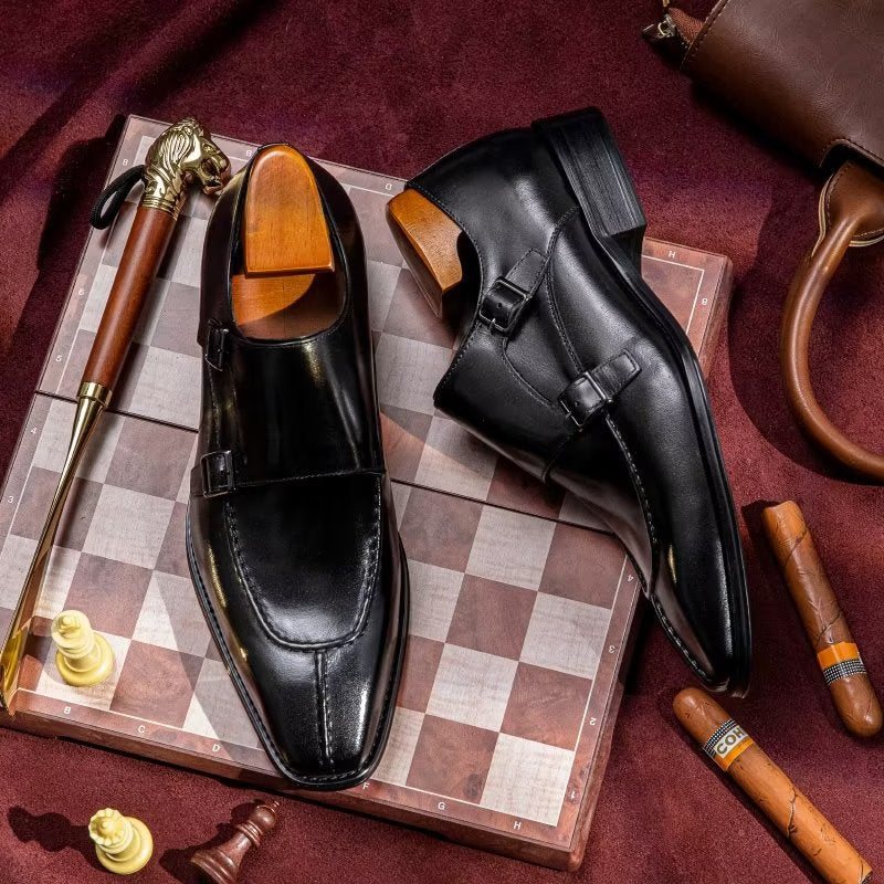 Miesten Juhlakengät Monkstrap Tyylikkäät Lehmännahkaiset Mekkokengät - Musta