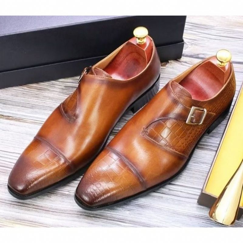 Miesten Juhlakengät Muodikkaat Ja Ylelliset Krokotiilikuvioiset Monkstrap-mekkokengät - Kahvia