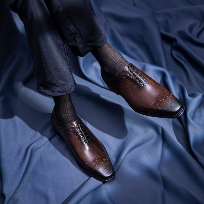Miesten Juhlakengät Ylelliset Lehmännahkaiset Elegance Oxford -kengät - Kahvi