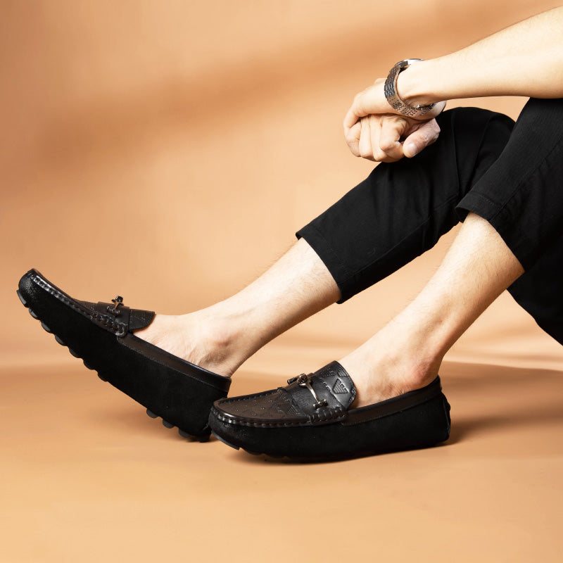 Miesten Loaferit Ylelliset Rooman Nahkaiset Lippaamattomat Juhlapyyhkeet - Musta