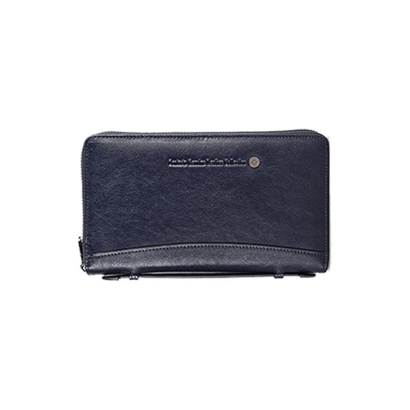 Miesten Lompakot Ylellinen Vintage Lehmännahkainen Pitkä Kytkinlompakko - Navy