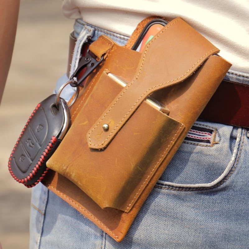 Miesten Olkalaukut Nahkainen Puhelintasku Messenger Bag - Ruskea 2