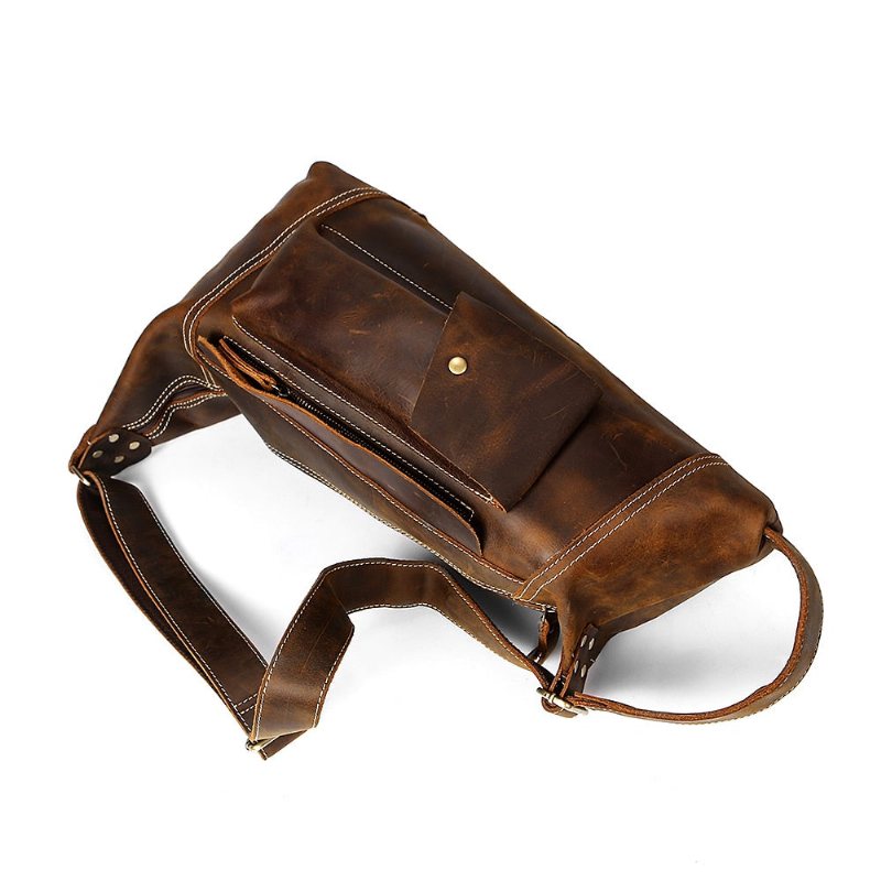 Miesten Olkalaukut Nahkainen Vetoketjullinen Rintapakkaus Messenger Bag - Kahvia
