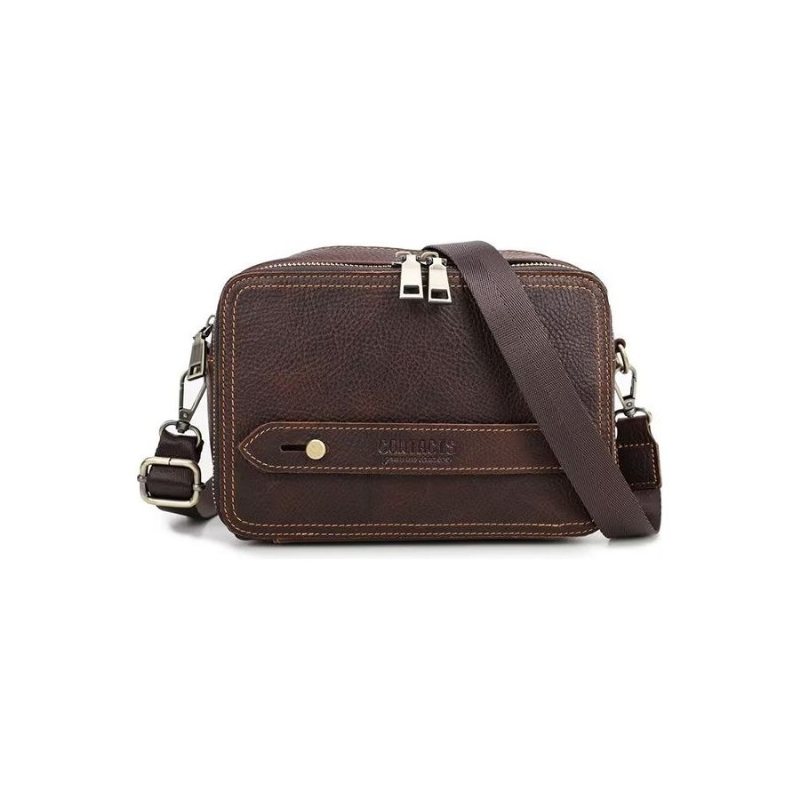Miesten Olkalaukut Tyylikäs Crazy Horse Leather Classic Crossbody Laukku - Kahvia