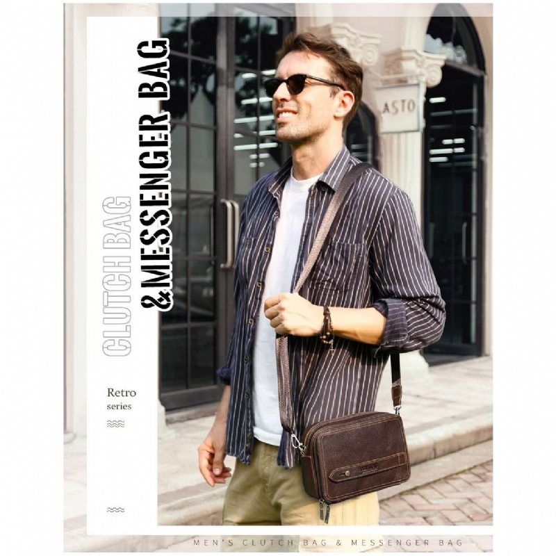 Miesten Olkalaukut Tyylikäs Crazy Horse Leather Classic Crossbody Laukku - Kahvia