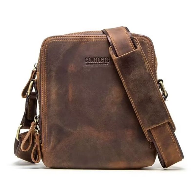 Miesten Olkalaukut Tyylikäs Crazy Horse -nahkainen Kestävä Crossbody-laukku - Kahvi