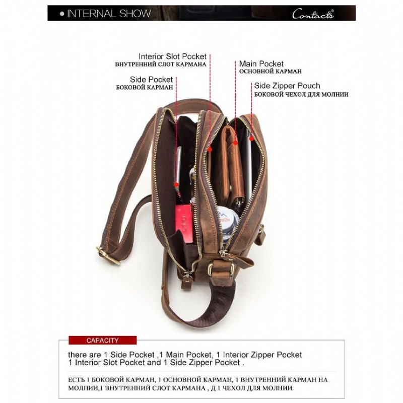 Miesten Olkalaukut Tyylikäs Crazy Horse -nahkainen Kestävä Crossbody-laukku - Kahvi