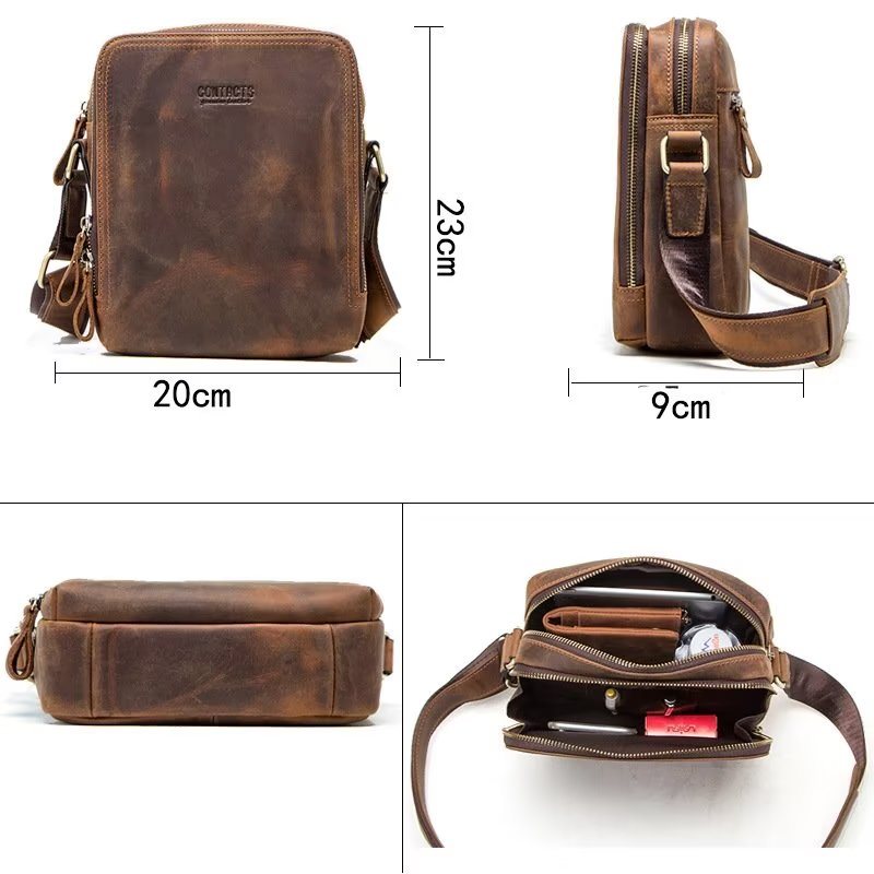 Miesten Olkalaukut Tyylikäs Crazy Horse -nahkainen Kestävä Crossbody-laukku - Kahvi