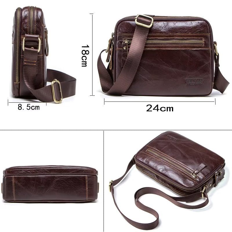 Miesten Olkalaukut Tyylikäs Crazy Horse -nahkainen Kompakti Crossbody-laukku - Kahvia