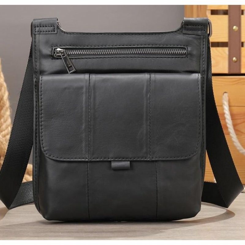 Miesten Olkalaukut Vetoketjullinen Läppä Crossbody Messenger Bag - Musta