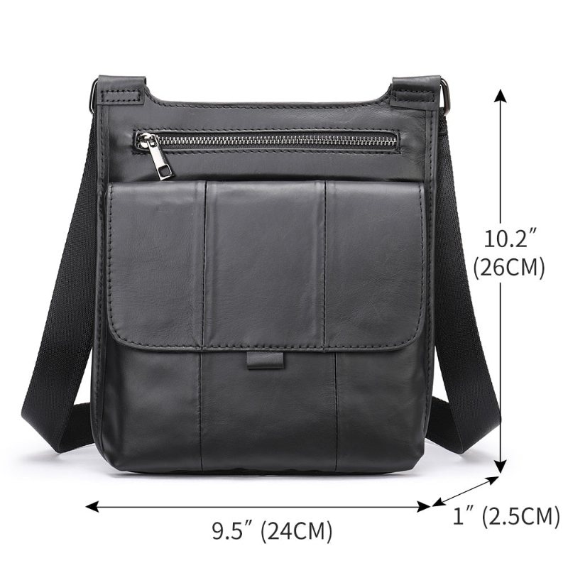 Miesten Olkalaukut Vetoketjullinen Läppä Crossbody Messenger Bag - Musta
