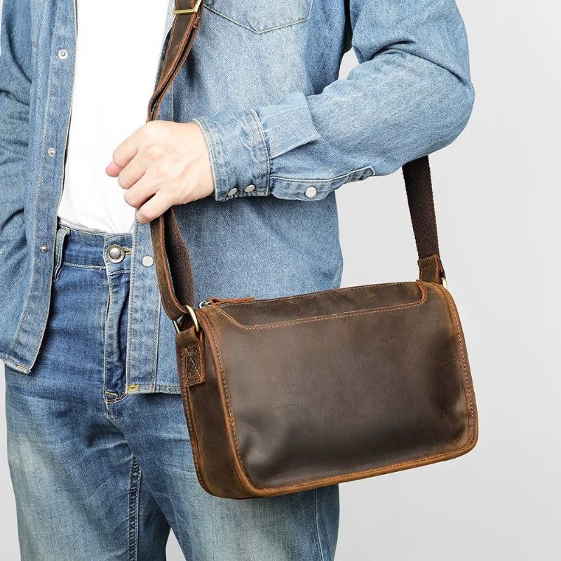 Miesten Olkalaukut Ylellinen Aitoa Nahkaa Läpällinen Klassinen Crossbody Laukku - Kahvi