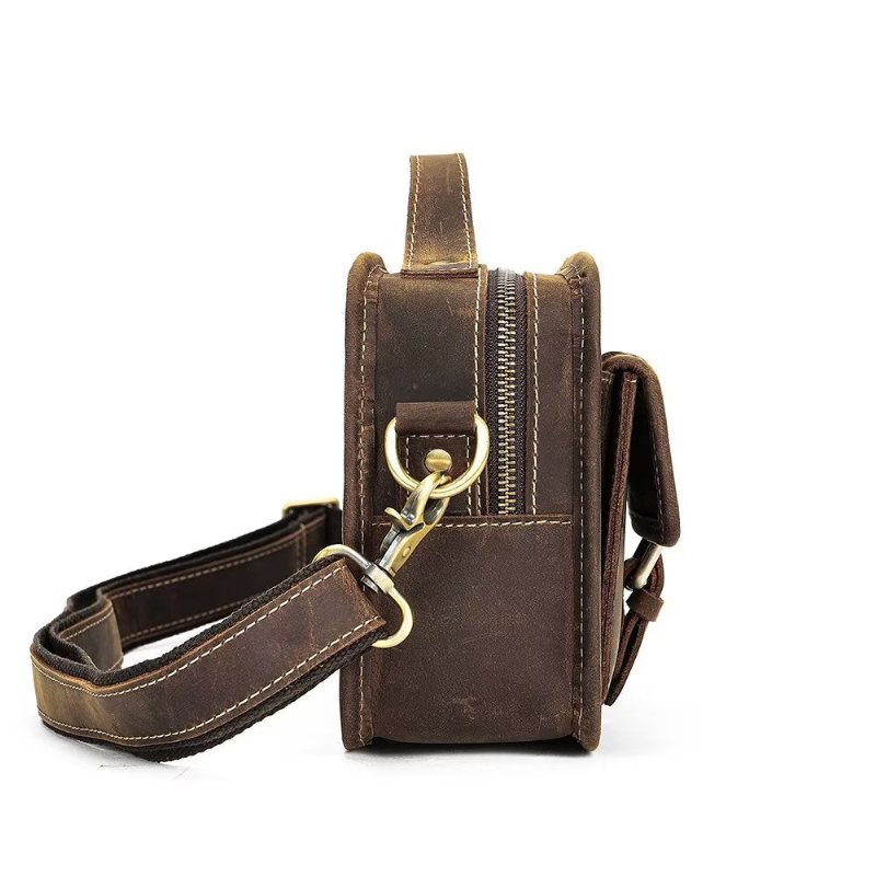 Miesten Olkalaukut Ylellinen Aitoa Nahkaa Läpällinen Kompakti Crossbody Laukku - Kahvi