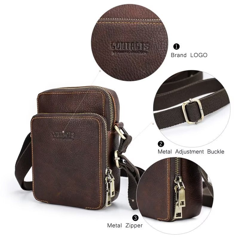 Miesten Olkalaukut Ylellinen Crossbody Messenger Bag Crazy Horse -kokoelma - Kahvia