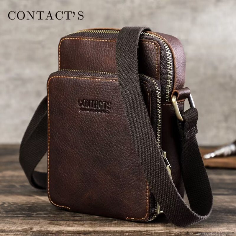 Miesten Olkalaukut Ylellinen Crossbody Messenger Bag Crazy Horse -kokoelma - Kahvia