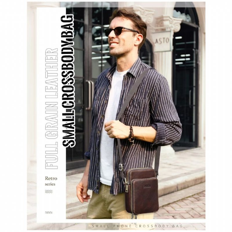 Miesten Olkalaukut Ylellinen Crossbody Messenger Bag Crazy Horse -kokoelma - Kahvia