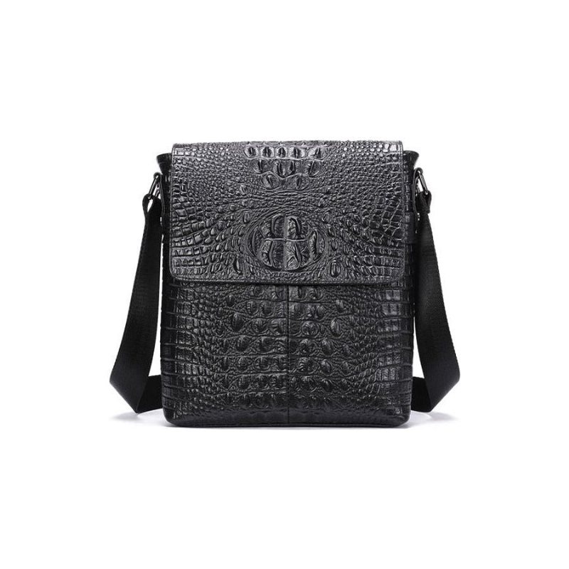 Miesten Olkalaukut Ylellinen Krokotiilinahkainen Läppä Vetoketju Crossbody Messenger Bag - Musta 2