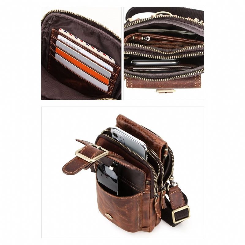 Miesten Olkalaukut Ylellinen Nahkainen Läpällinen Crossbody Laukku - Punaruskea