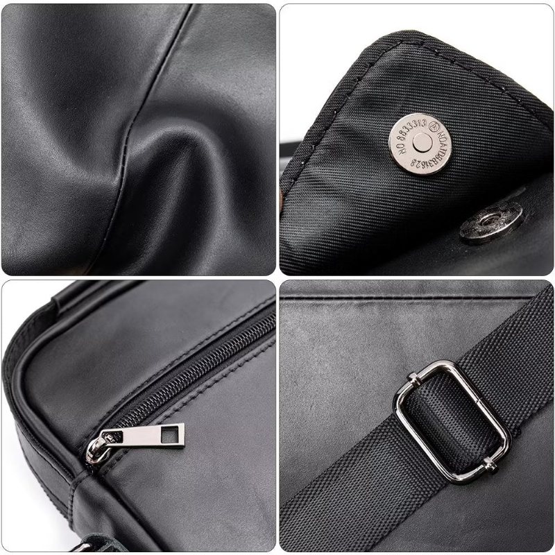 Miesten Olkalaukut Ylellinen Nahkainen Läppä Tikattu Crossbody Laukku - Musta