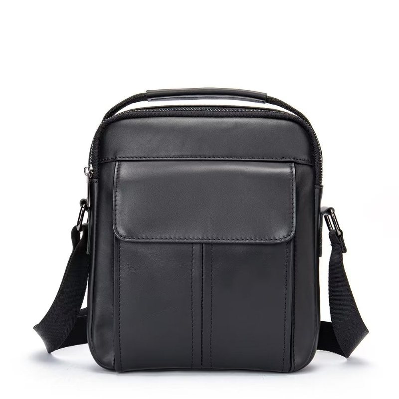 Miesten Olkalaukut Ylellinen Nahkainen Läppä Tikattu Crossbody Laukku - Musta