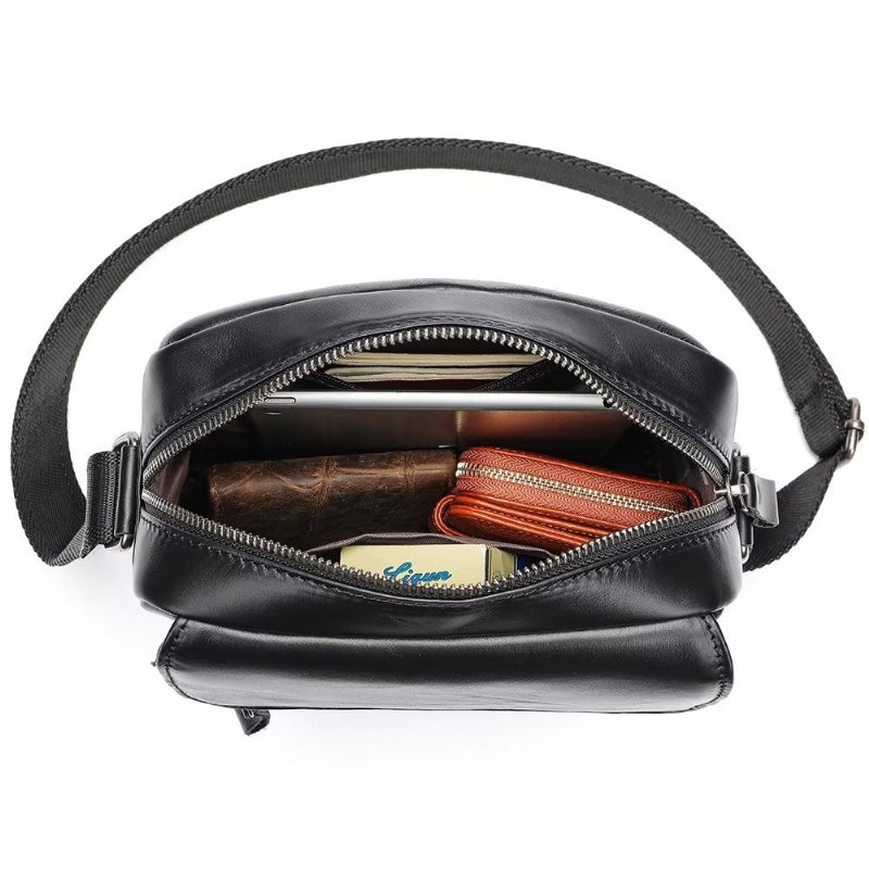 Miesten Olkalaukut Ylellinen Nahkainen Läppäreunainen Crossbody Laukku - Musta