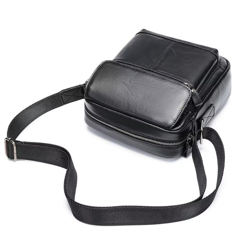 Miesten Olkalaukut Ylellinen Nahkainen Läppäreunainen Crossbody Laukku - Musta