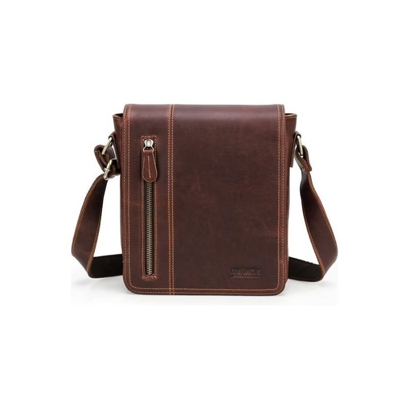 Miesten Olkalaukut Ylellinen Nahkaläppäinen Kompakti Crossbody Laukku - Kahvia