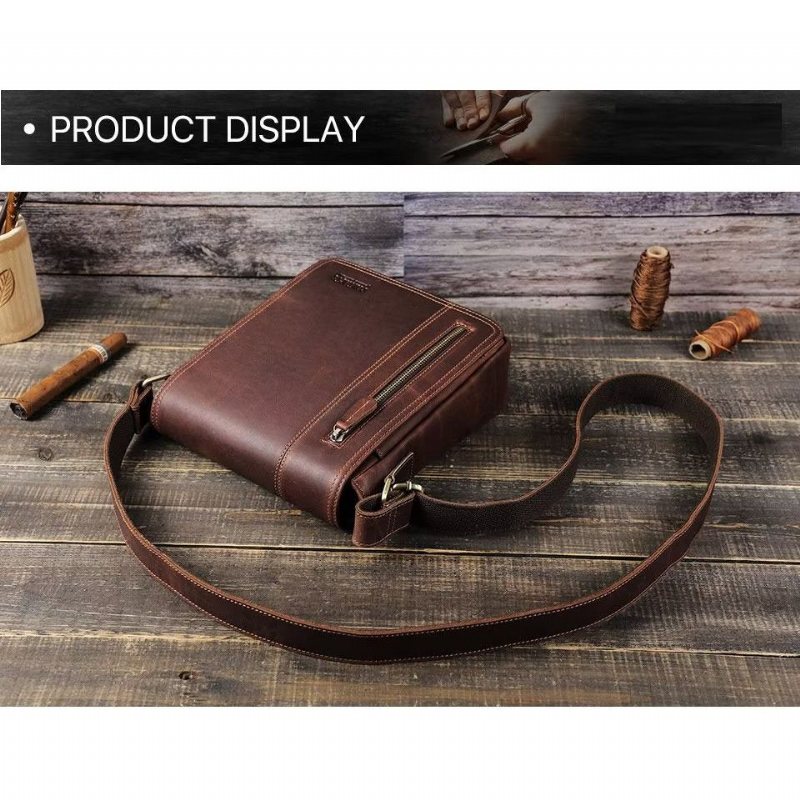 Miesten Olkalaukut Ylellinen Nahkaläppäinen Kompakti Crossbody Laukku - Kahvia