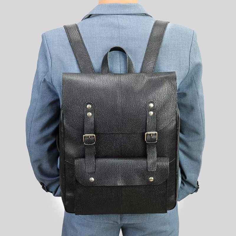 Miesten Reput Lehmännahkainen Business Travel Organizer -reppu - Musta