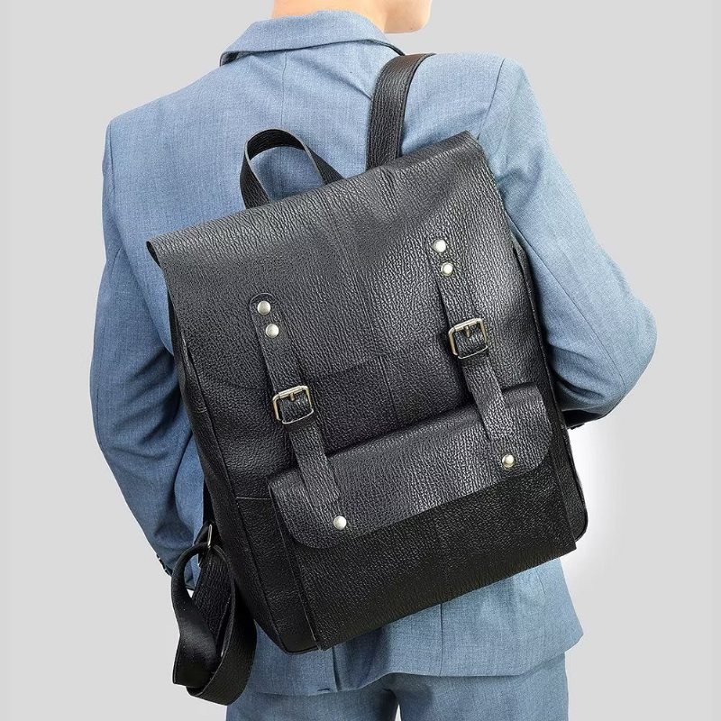 Miesten Reput Lehmännahkainen Business Travel Organizer -reppu - Musta
