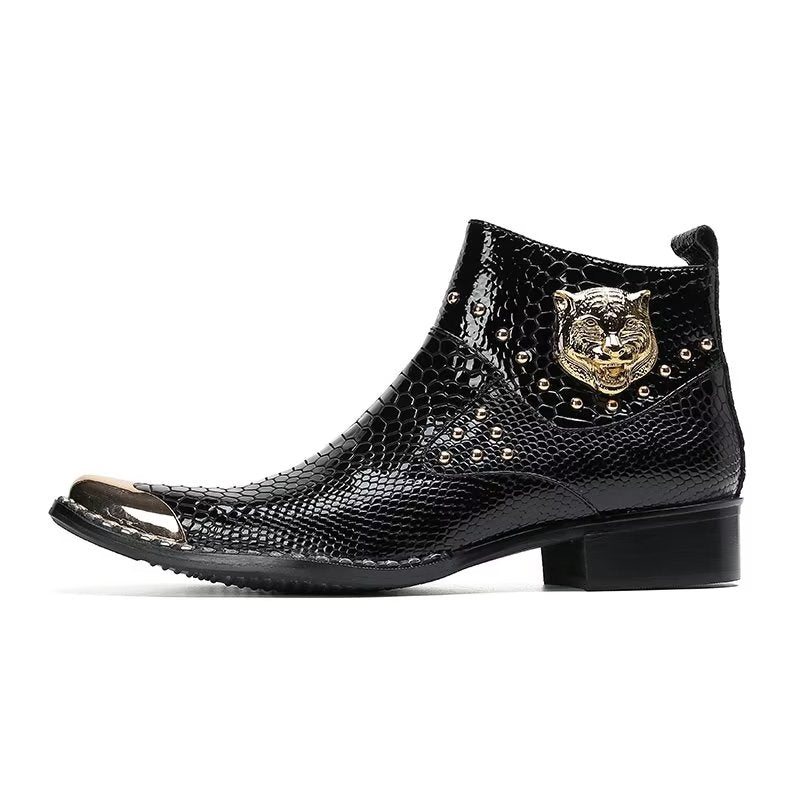 Miesten Saappaat Aitoa Nahkaa Croc Texture -mekkosaappaat - Musta