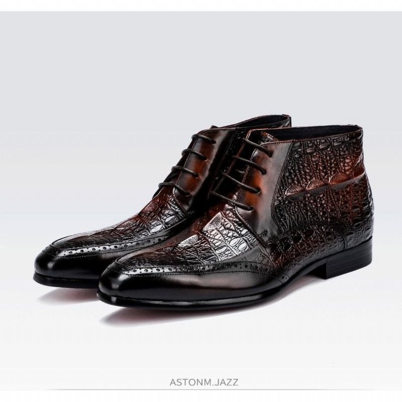 Miesten Saappaat Croc Texture -nilkkanauhanauhaiset Brogue-saappaat - Kahvi