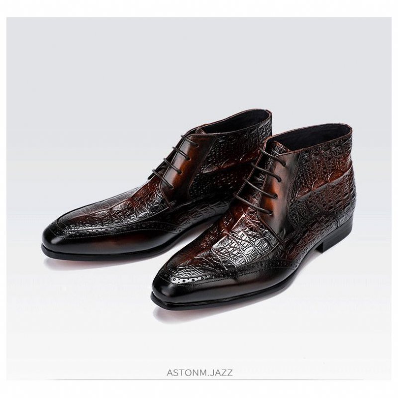 Miesten Saappaat Croc Texture -nilkkanauhanauhaiset Brogue-saappaat - Kahvi