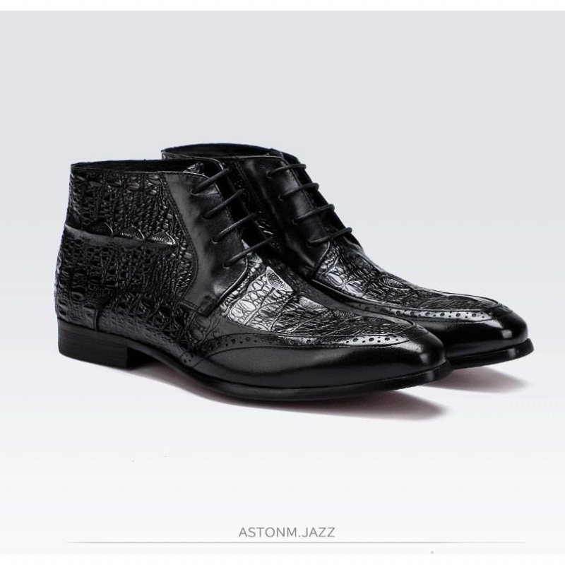 Miesten Saappaat Croc Texture -nilkkanauhanauhaiset Brogue-saappaat - Musta