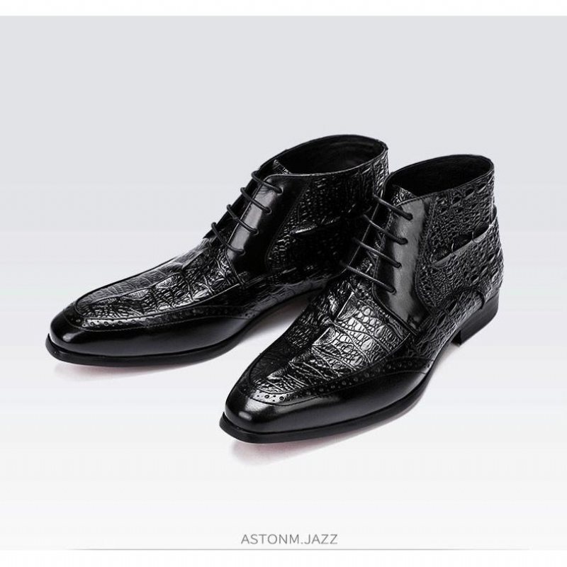 Miesten Saappaat Croc Texture -nilkkanauhanauhaiset Brogue-saappaat - Musta