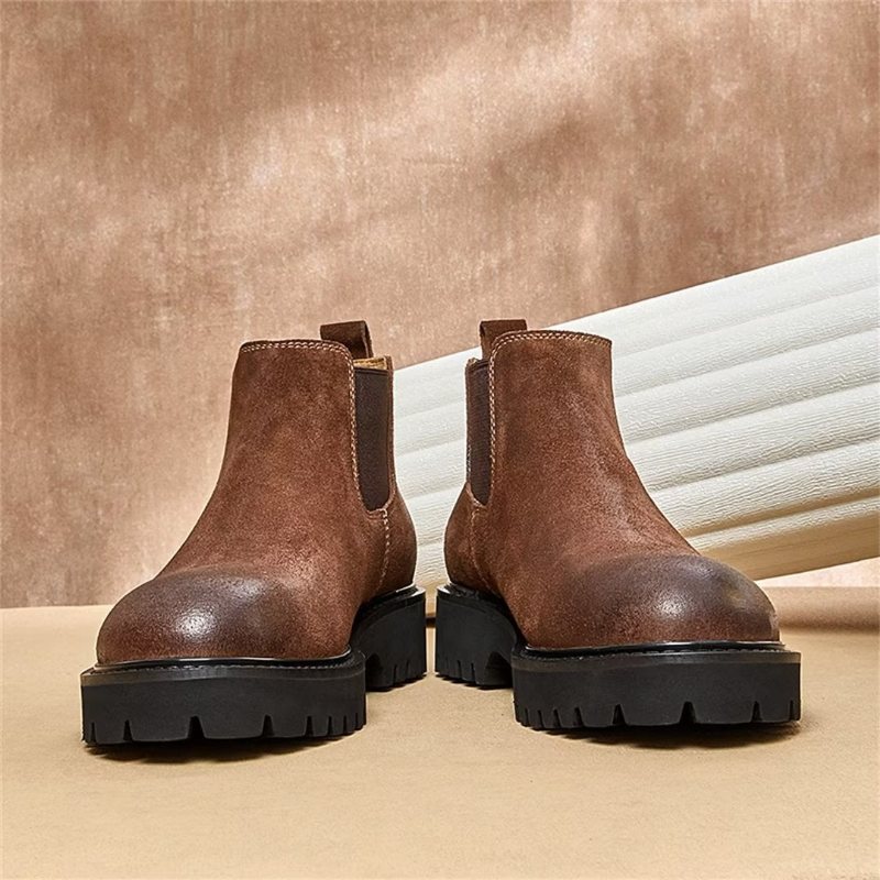 Miesten Saappaat Lampaannahkaa Chic Vintage Lyhyt Vetoketju Martin Boots - Ruskea
