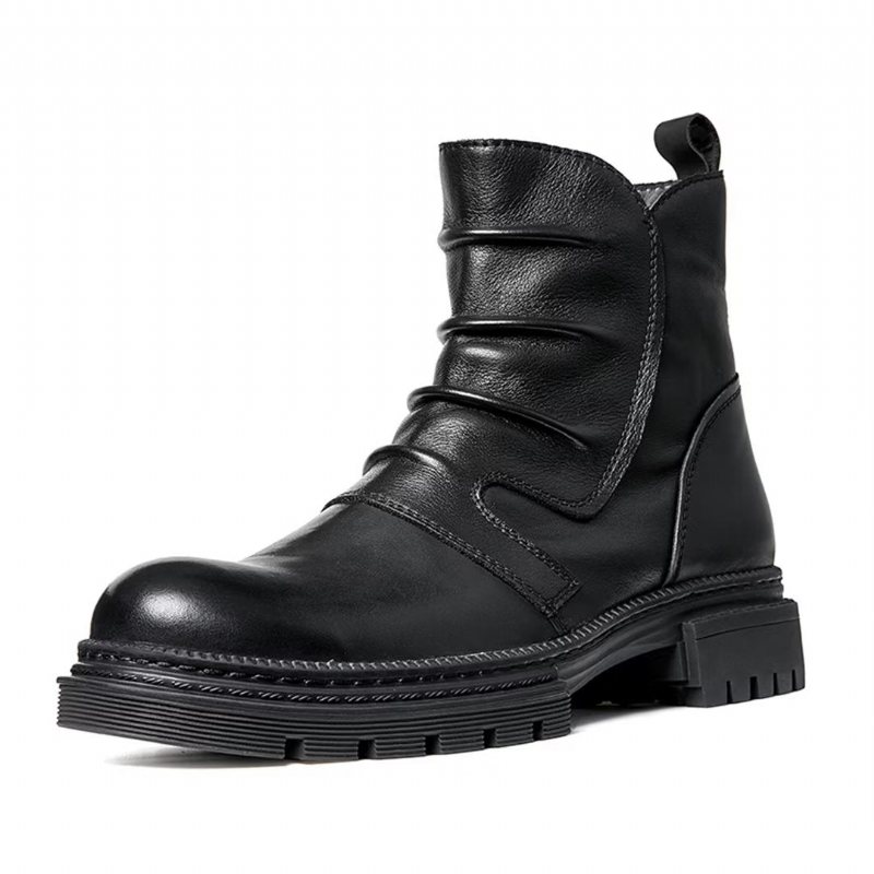 Miesten Saappaat Lampaannahkasaappaat Chic Vintage Lyhyt Vetoketjullinen Nauhoitus Martin Boots - Musta