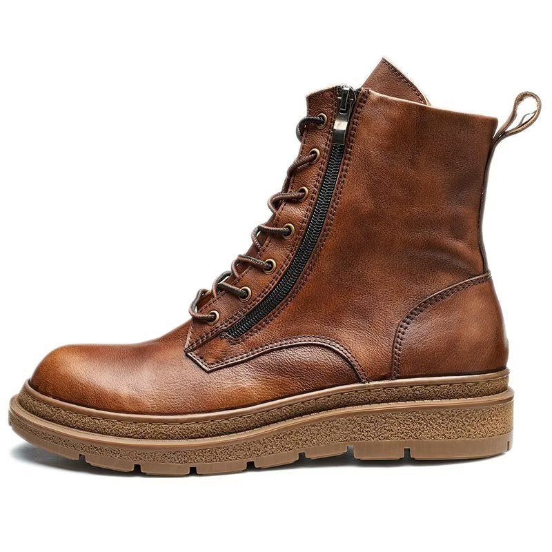 Miesten Saappaat Nahka Chic Pyöreä Toe Slip On - Kahvia