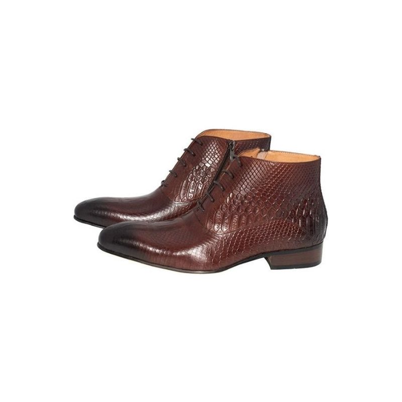 Miesten Saappaat Ylelliset Croc Pattern Tyylikkäät Nahkaiset Nilkkurit - Kahvi