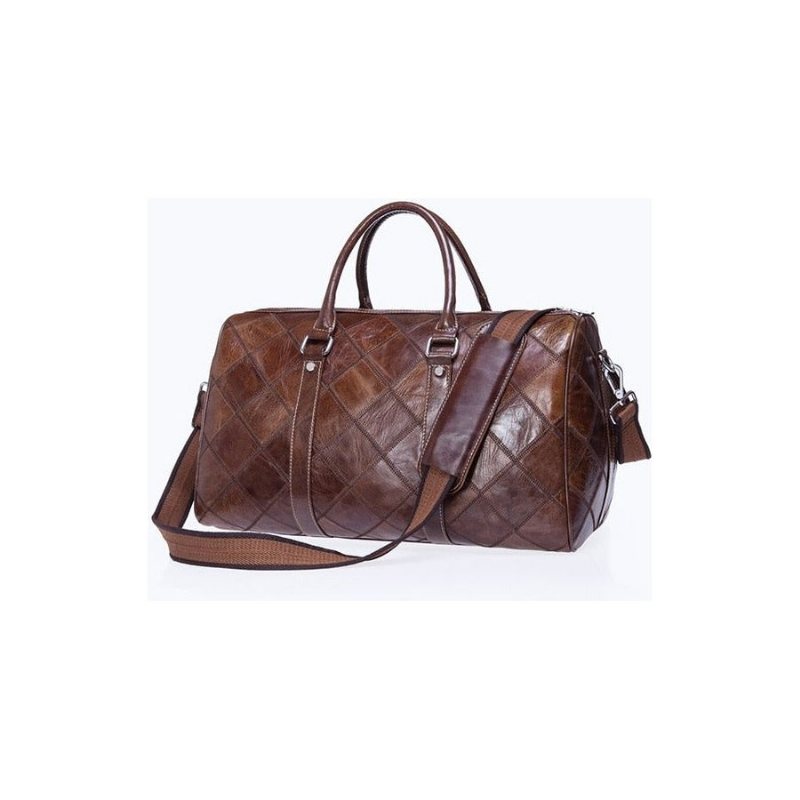 Miesten Salkut Vintage Chic Plaid Nahka Matkalaukku - Kahvi