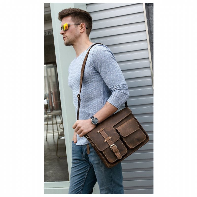 Miesten Salkut Ylellinen Eksoottinen Nahka Vintage Flap Crossbody Salkku - Kahvi