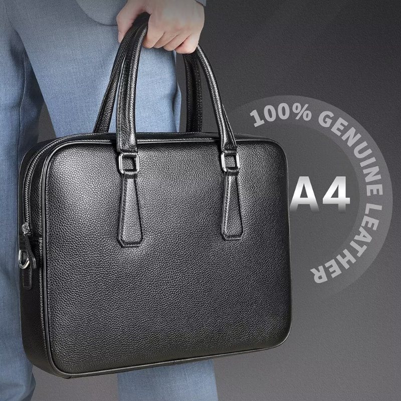 Miesten Salkut Ylellinen Nahkainen Kaksiosastoinen Tech Business Salkku - Musta