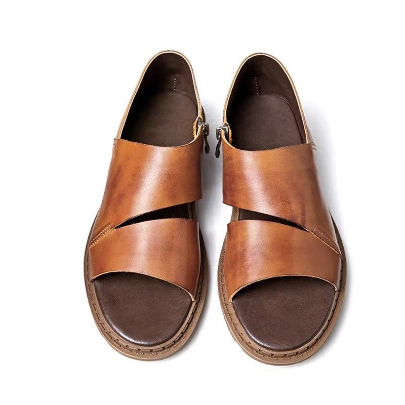 Miesten Vapaa-ajan Kengät Nahkaiset Peep Toe Sandaalit - Kahvi