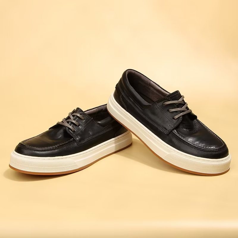 Miesten Vapaa-ajan Kengät Tyylikkäät Nahkaiset High Top Fashion -lenkkarit - Musta
