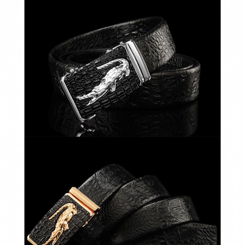 Miesten Vyöt Exotic Croc Pattern Nahkainen Leveä Vyö - Musta