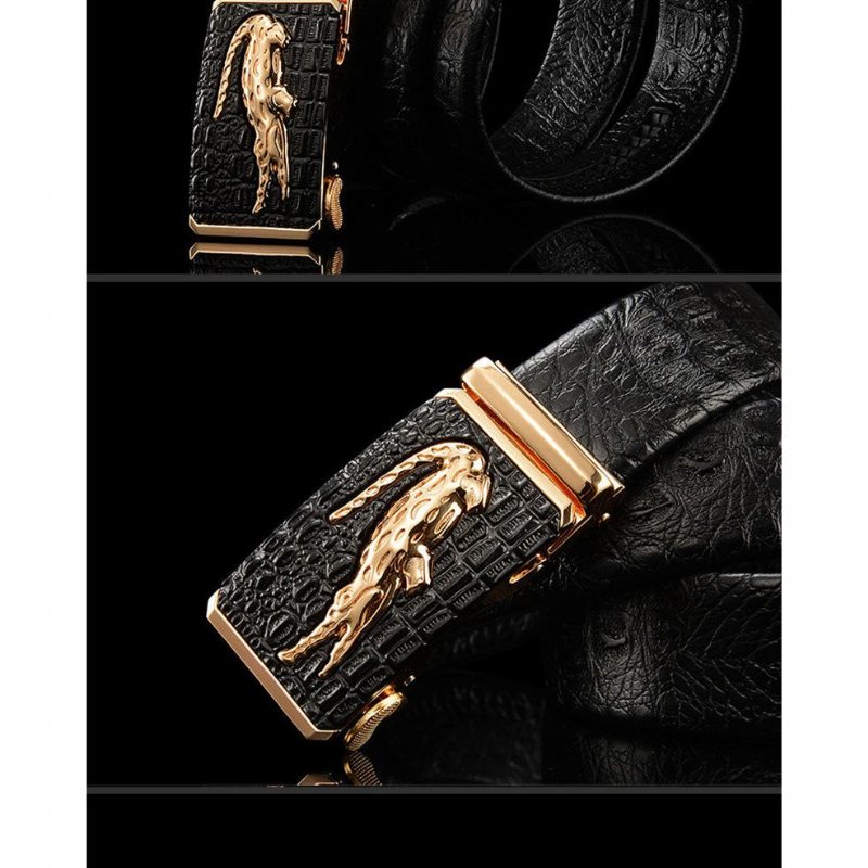 Miesten Vyöt Exotic Croc Pattern Nahkainen Leveä Vyö - Musta